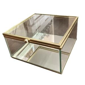 Gold Trim Clear Keepsake Box Mirror Jewelry Trinkets Acrylic Container Bedside